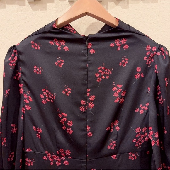 Keepsake Infinity Long Sleeve Satin Mini Dress Black with Pomegranate Ditsy Size - Picture 7 of 14